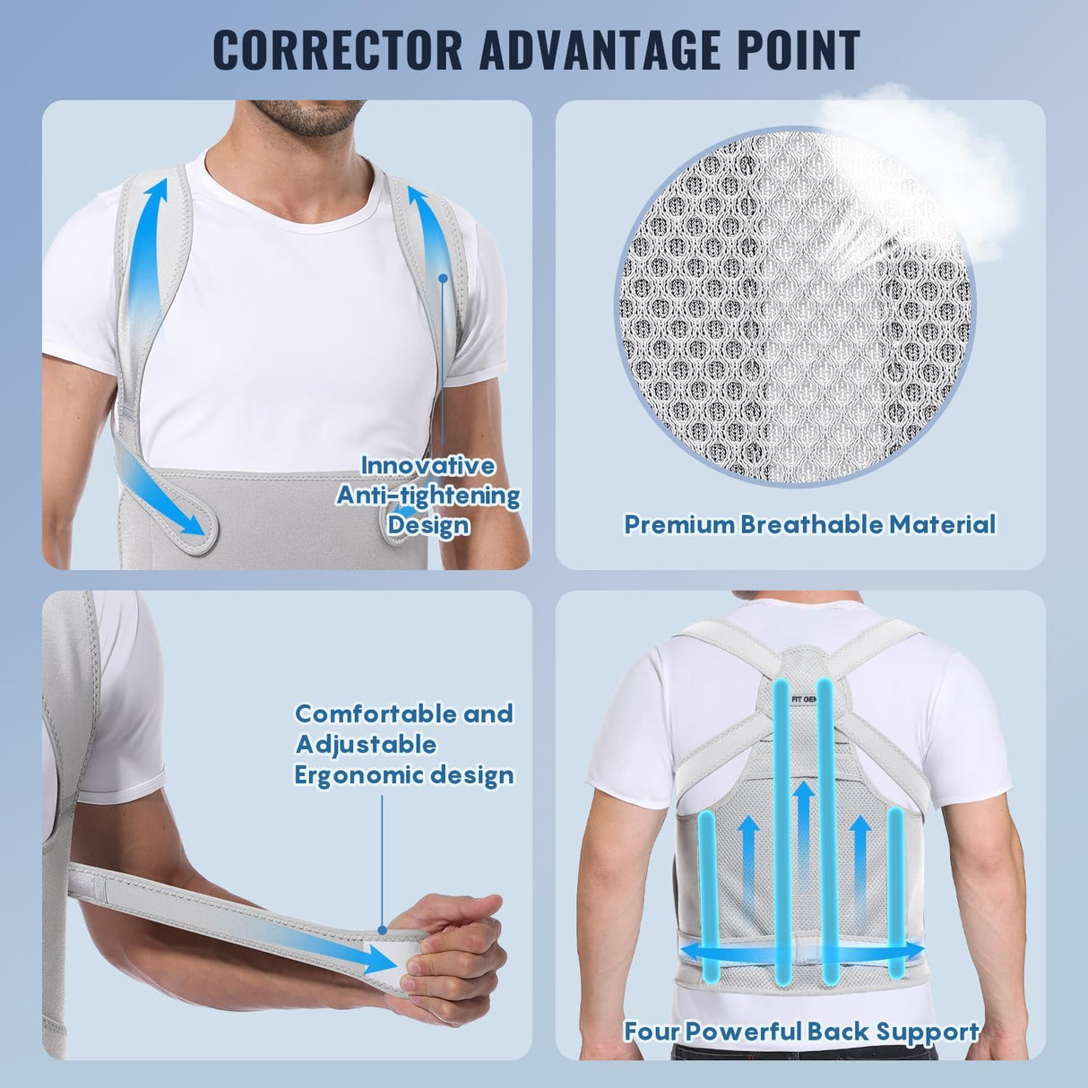 Fit Geno Back Brace Posture Corrector for Men & Women: Shoulder Straightener Adjustable Full Back Support Pain Relief - Scoliosis Hunchback Spine Corrector (Medium)