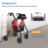 FlyingJoy Rollator Walkers for Seniors, Foldable Rolling Walker with Ergonomic Seat, Armrest, Brake, and Wide Backrest, Adjustable Height, Weight 300 lbs, 8" 4 Wheels Suitable for All Terrains, Pink