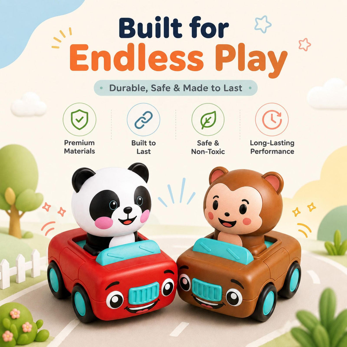 stargo Press to Go Car Toys, Montessori Toys for 1 Year Old Boy Gifts