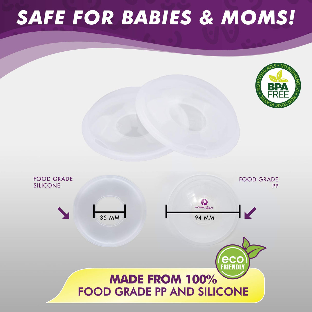 Mommyz Love Breast Shells & Milk Catcher for Breastfeeding No Plugs - Breast Milk Catcher to Relieve & Protect Cracked Sore & Engorged Nipples - Breast Shells Milk Collector for Leaking Milk (2 Pack)