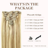 GOO GOO Clip in Hair Extensions Real Human Hair, Remy Human Hair Extensions Clip ins for Women, Natural Human Hair, 16inch 120g 7Pcs, 16/22 Light Blonde Highlighted Golden Blonde