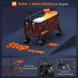 Originsure 220L Collapsible Beach Wagon Cart with Big Wheels, 460lbs, Red