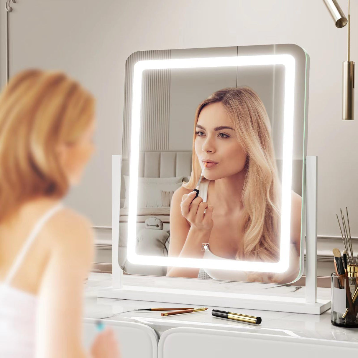 Gvnkvn Lighted Makeup Mirror, Hollywood Vanity Mirror with Lights, Three Color Lighting Modes, and 5X Magnification Mirror, Smart Touch Control, 360°Rotation (17.2in. White)
