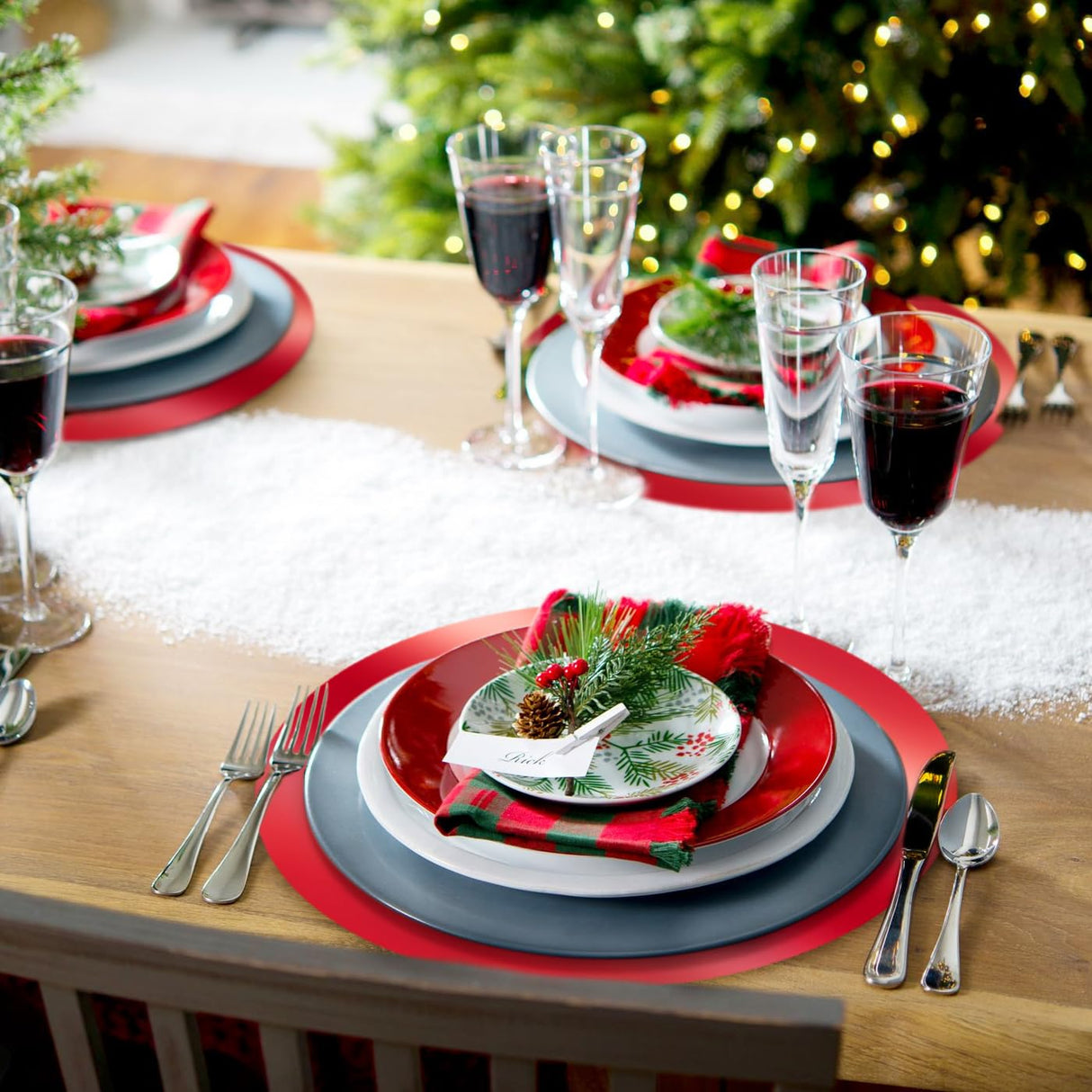 KesaPlan 100 PCS Round Red Placemats, 13" Disposable Paper Placemats for Dining Table, Mirrored Red Charger Place Mat for Christmas Thanksgiving Kitchen Banquet Table Setting Wedding Dinner Party