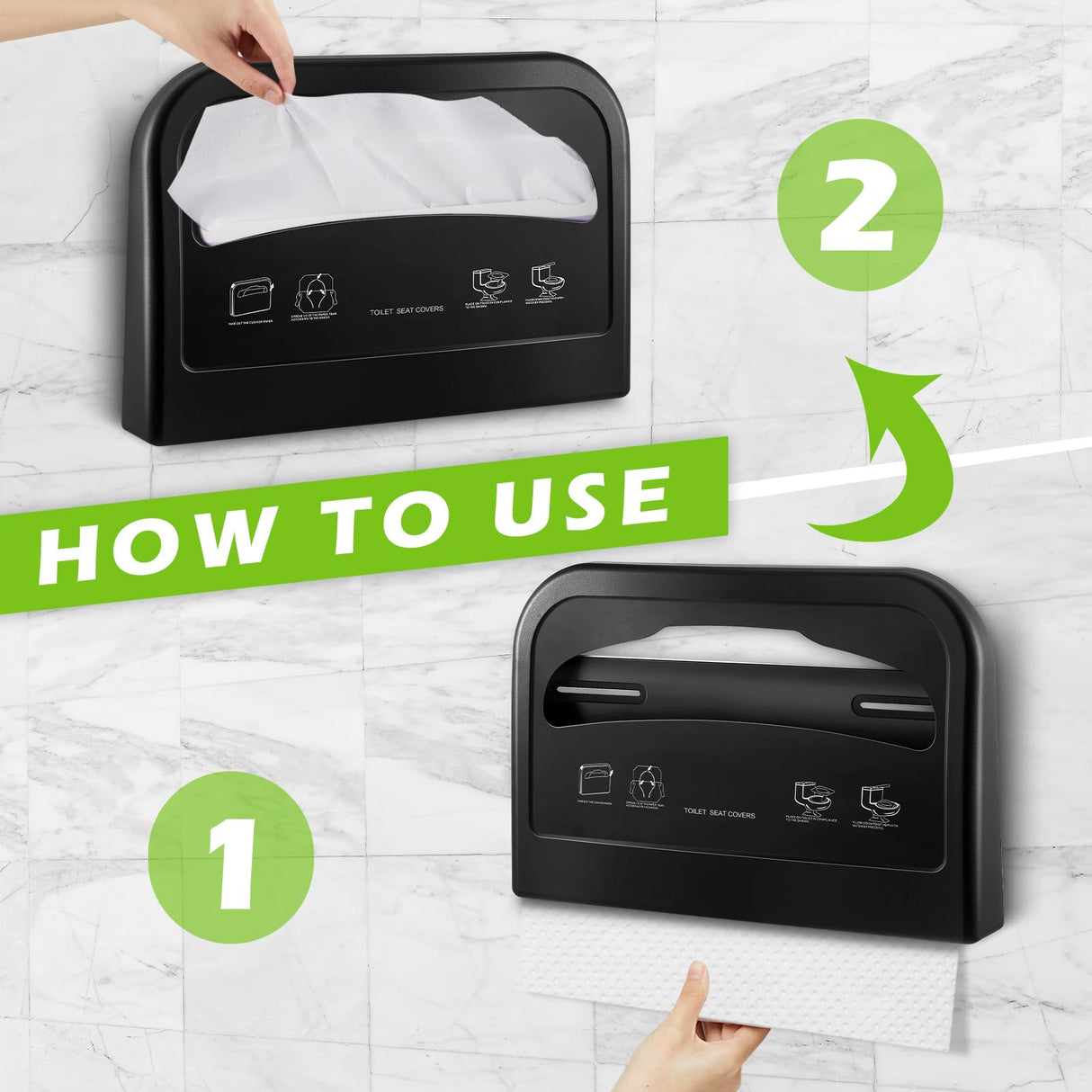 Hushee 2 Pcs Toilet Seat Cover Dispenser Wall Mount, Toilet Seat Cover Holder Plastic Black Dispenser for Disposable Half Fold Toilet Seat Liner for Commercial and Bathroom Use