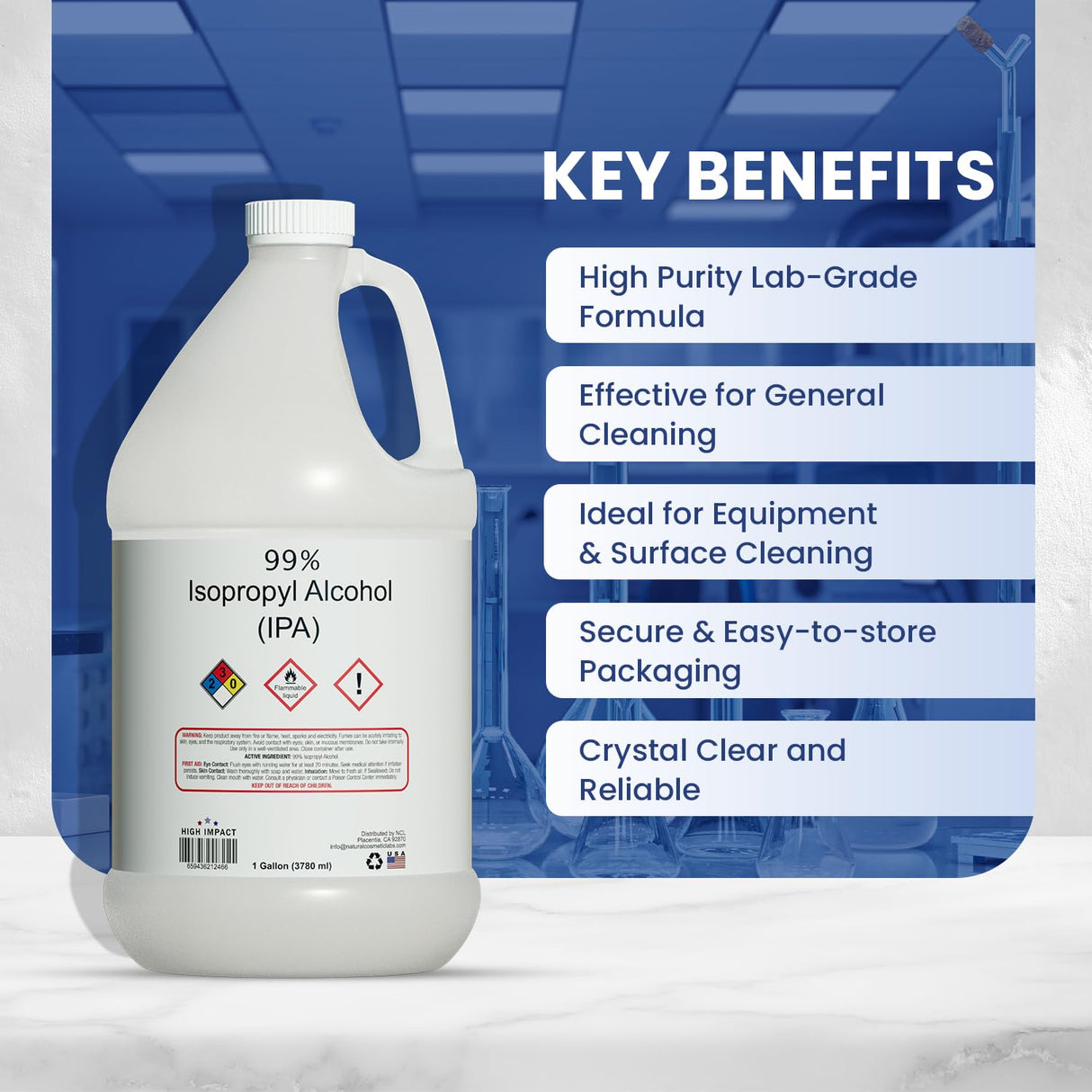 High Impact 99% Liquid Isopropyl Alcohol (IPA) Liquid Gallon - Made in USA - Pack of 4