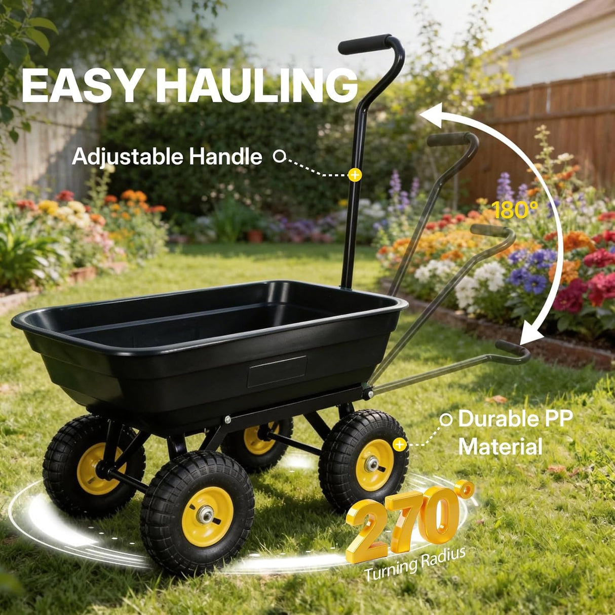NORTHSKY Garden Dump Cart - 600lbs Load Capacity (Glossy Black)