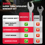 19-Piece Super Thin Open-End Wrench Set, SAE 1/4"-1-1/16" & Metric 5.5–27 mm, 3 mm Thickness Slim Wrench Set for Tight Spaces, Nickel Plated Flat Wrenches with Red & Blue Rolling Storage Pouches