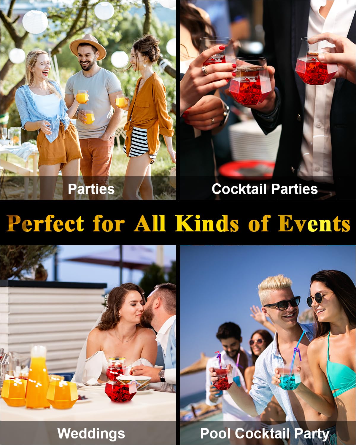 BESTSTAR 40 PCS Clear 12 Oz Plastic Wine Whiskey Glasses, Diamond Stemless Unbreakable Disposable Wine Glasses for Parties, Ideal for Weddings, Christmas, Halloween,Holidays,pool party,Daily Use