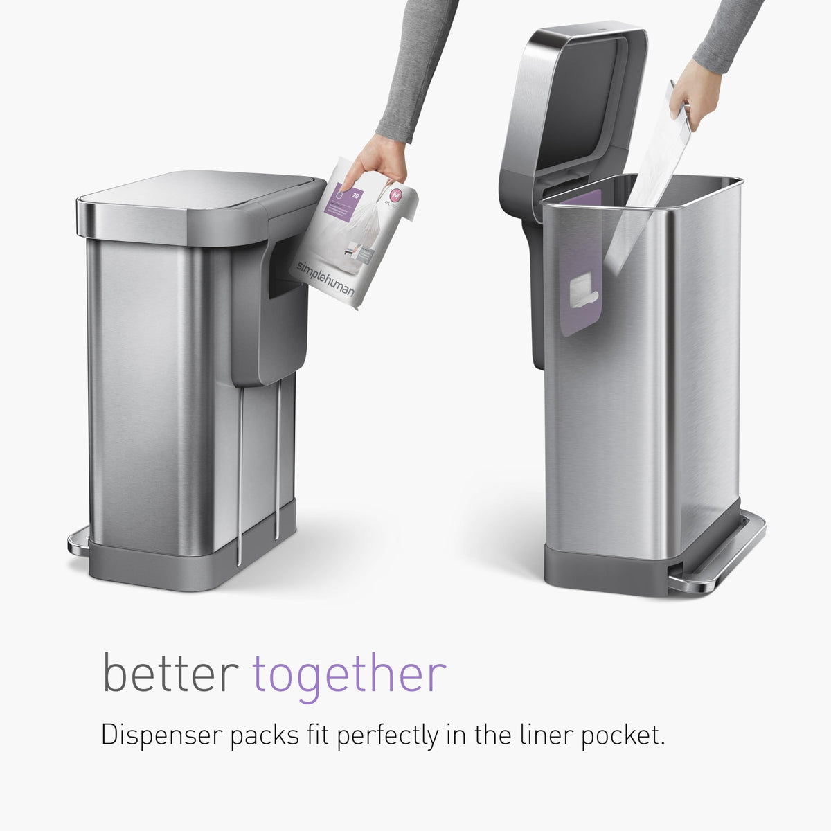 Simplehuman Liner Guide Code simplehuman Code M 100 Count, Dispenser Pack Custom Fit Liners, Drawst ...