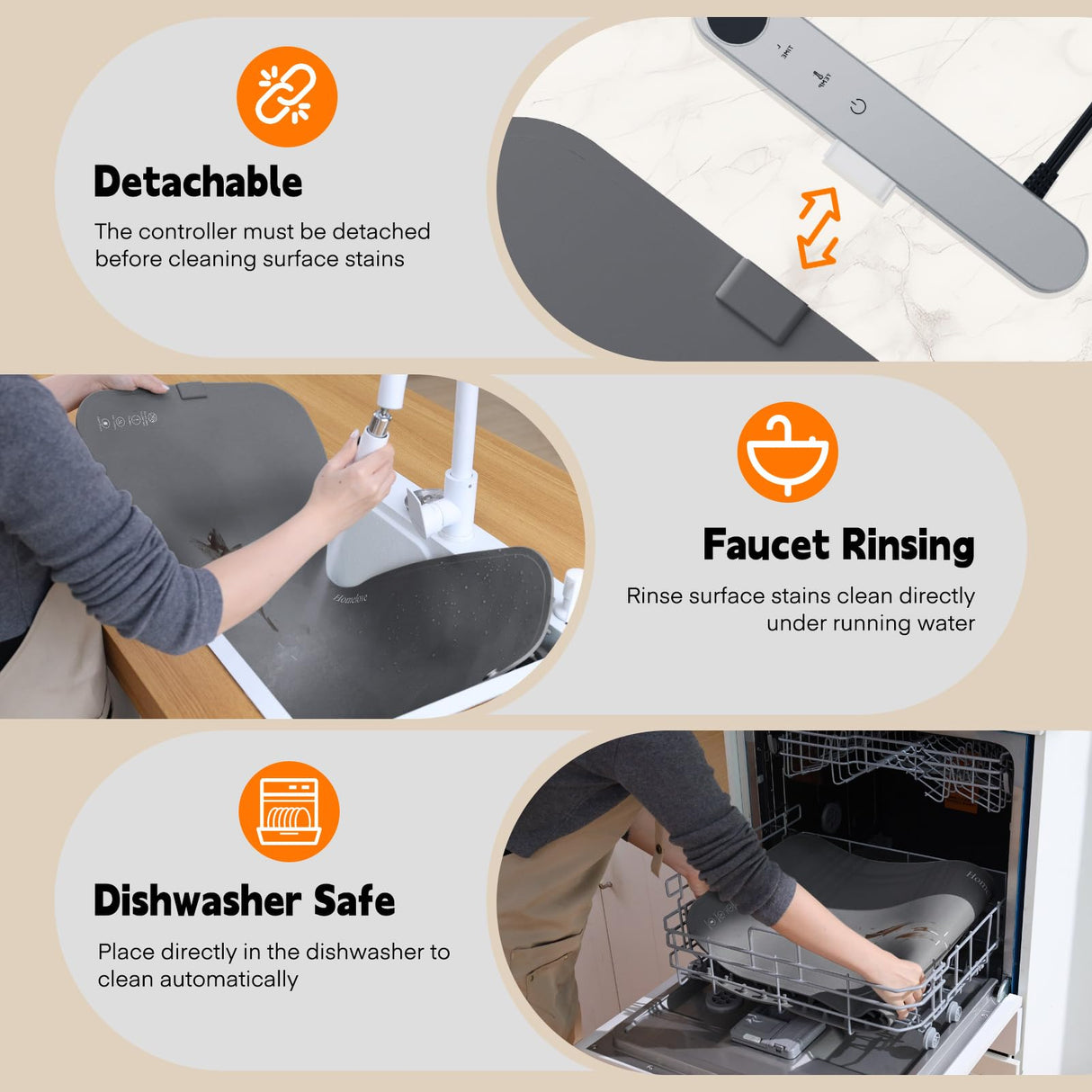 Homelove Warming Mat for Food - Electric Warming Tray with 6-Level Temperature and Hours Setting, Full Surface Graphene Heating, Waterproof Dishwasher-Friendly Food Warmer for Parties, Kitchen (Gray)