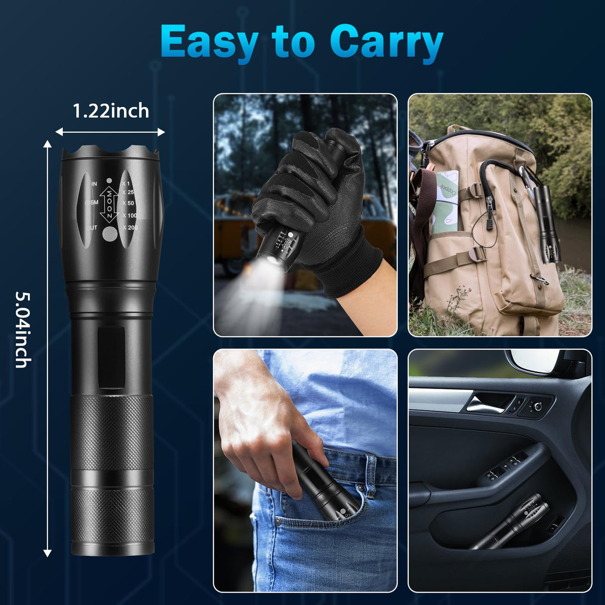6Pack LED Flashlights High Lumens, 5Mode Tactical Flashlight for Home, Small Flashlights Powerful, Pocket Flashlight Battery Powered, Adjustable Torch Light, Mini Flash Light for Emergencies Camping