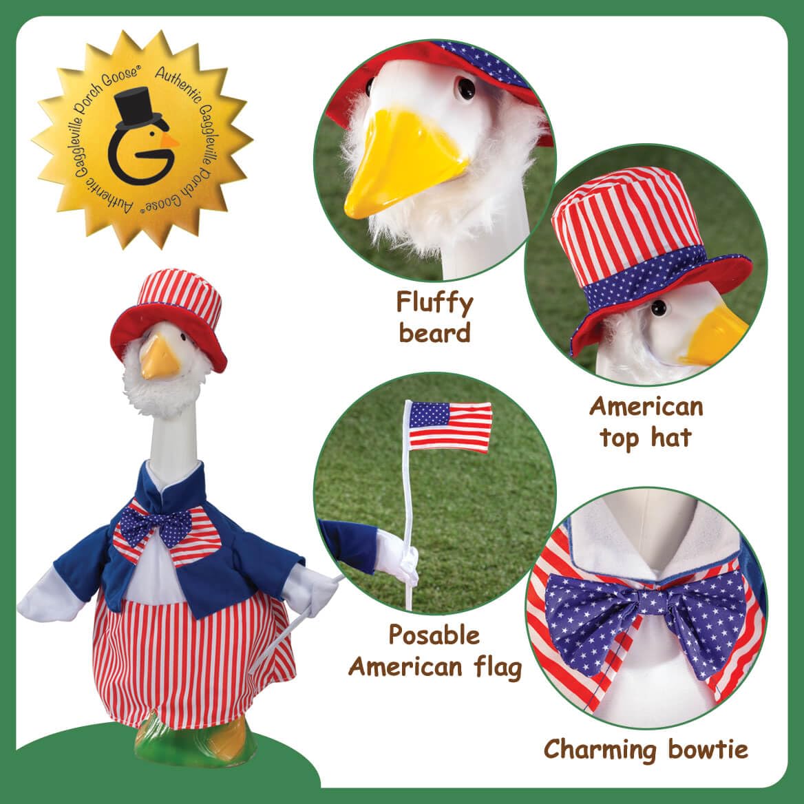 Gaggleville Uncle Sam Goose Outfit, Fits Large 23" H Statue, by Fox Valley Traders