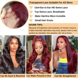 AOSUN 99j Burgundy Lace Front Wigs Human Hair Glueless Wine Red Colored Body Wave Wigs Pre Plucked with Baby Hair 180 Density 13x4 HD Transparent Frontal Wig for Women