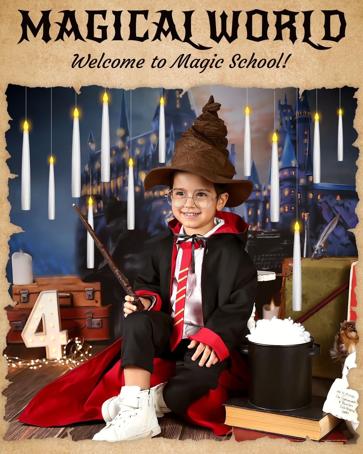 Halloween Decor Floating Candles With Wand, 20pcs Magic Hanging Candles With Remote, 6.3IN Flameless Taper Led Candle Battery Operated Floating Window Candle, Decor for Christmas, Wedding, Halloween