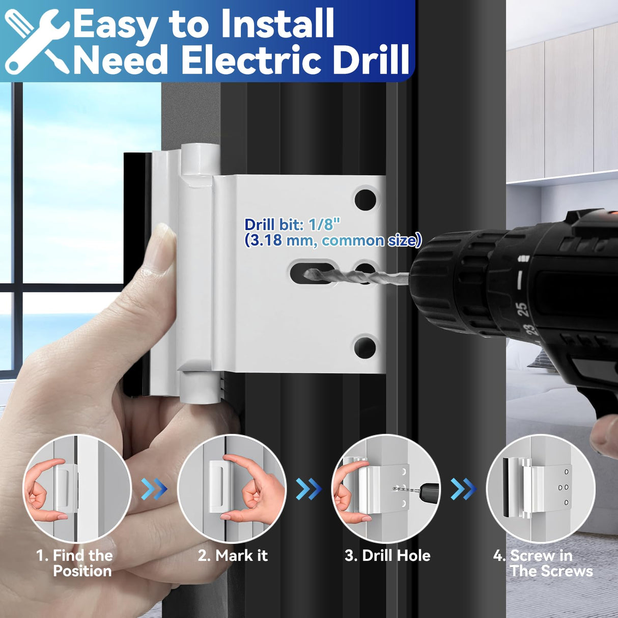 2Pack Door Reinforcement Lock Withstands 800lbs of Force - White Extra Proof Door Lock for Kids Safety Drilling Required,Prevents Unauthorized Entry,Add a Door Security Locks for Home Safety & Privacy