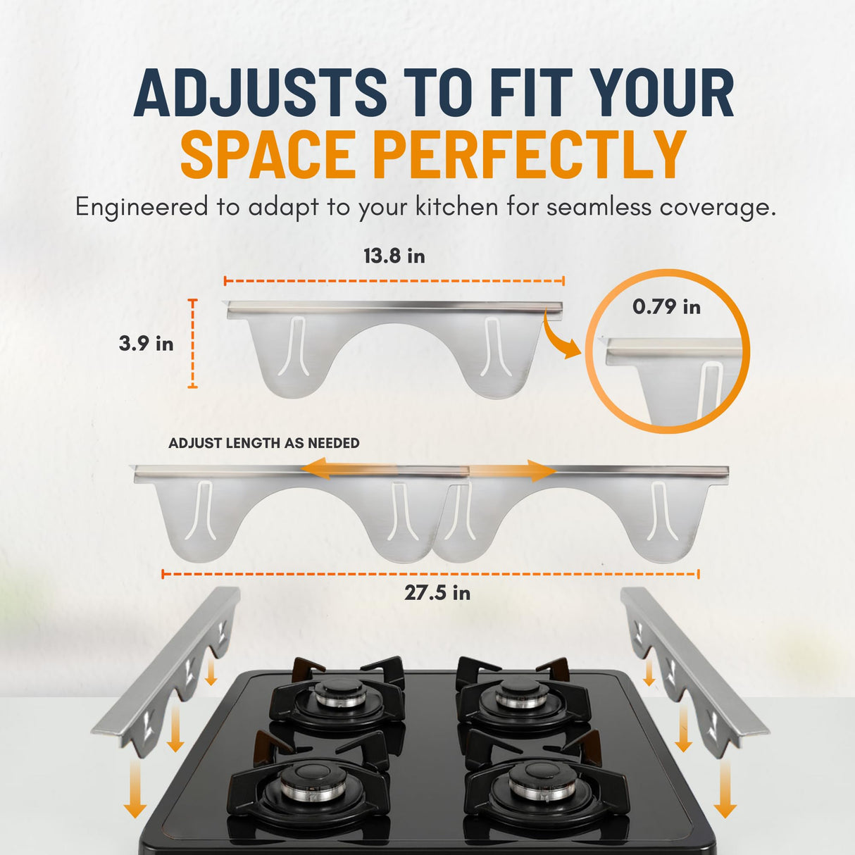 Linda’s Essentials Stainless Steel Stove Gap Covers (2 Pack) Adjustable Length 13.8" to 27.5" Stainless Steel, Steel Adjustable Gap Covers, Counter, Oven & Stove Gap Filler