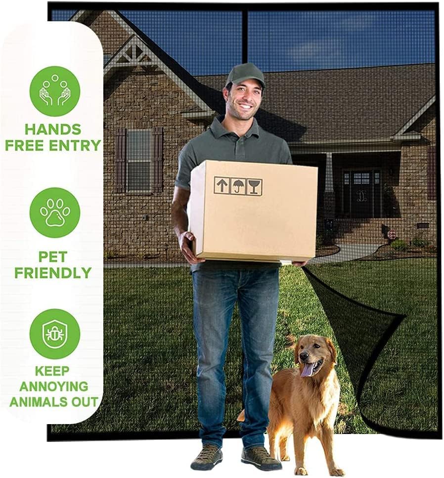 Garage Screen Doors for 1 Car Garage - 9x7Ft Magnetic Closure Heavy Duty Weighted Bottom Screen Self Sealing Fiberglass Mesh Anti Annoying Animals Retractable Net - Easy Install & Pass-Through(Black)