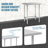 Hally Open Base Stainless Steel Table 24 x 30 Inches, NSF Commercial Heavy Duty Prep & Work Table with Galvanized Legs for Restaurant, Home and Hotel