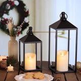2 Pcs Black Decorative Metal Lanterns Farmhouse Lantern Decor with Candles