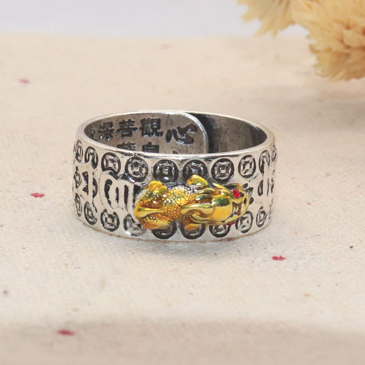 HETICA Feng Shui Pixiu Mantra Amulet Lucky Adjustable Ring