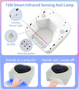 HUGMAPLE Cordless UV Nail Lamp for Gel Nails 72W, Rechargeable Diamond LED Nail Dryer with 5 Timer Setting, Touch Control & Auto Sensor, Fast Nail Light Curing Lamp for Salon & Home