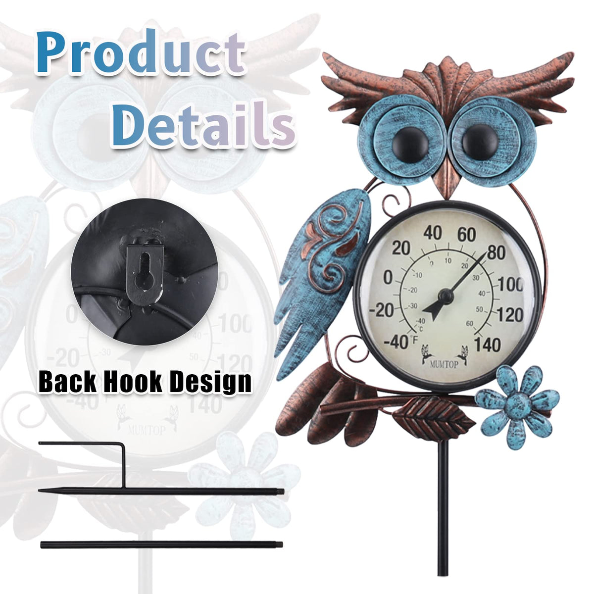 MUMTOP Outdoor Thermometer, Owl Outside Decor for Patio, Yard and Garden