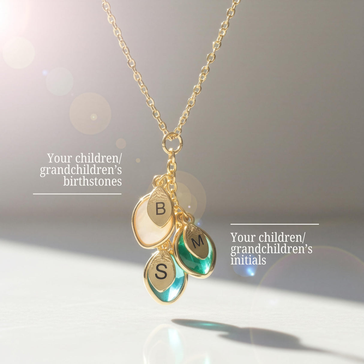Birthstone Necklace for Women, Grandma Necklace with Birthstones, Initials