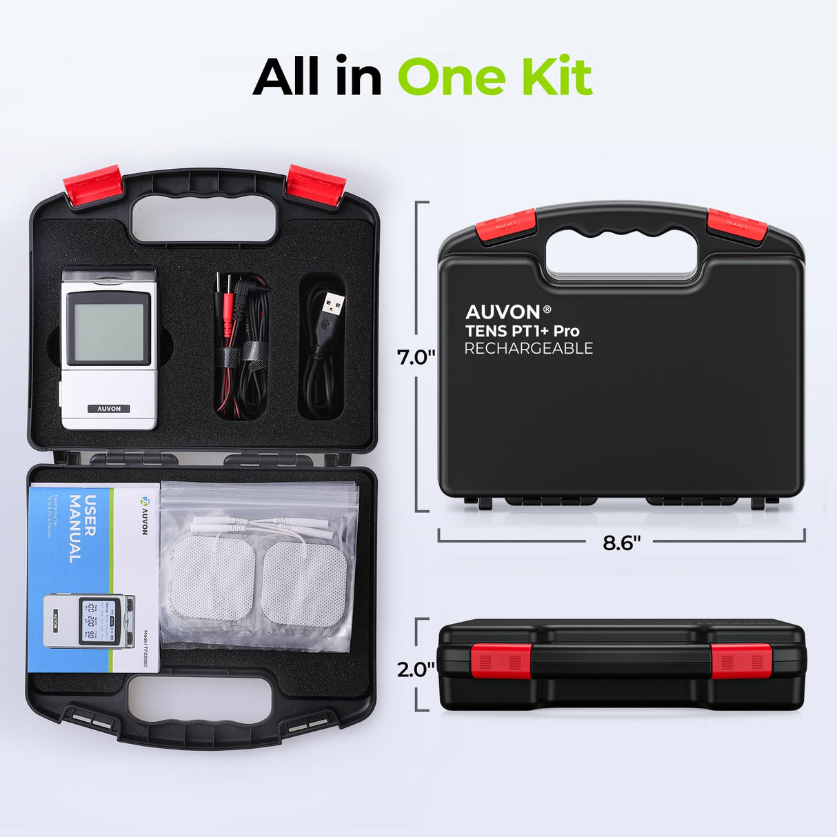 AUVON Rechargeable TENS Unit Muscle Stimulator, FSA HSA Eligible, Digital TENS Machine with 8 Customizable Modes, Electronic Massager for Sciatica, Shoulder & Back Pain Relief, 12 Pads, A Carry Case