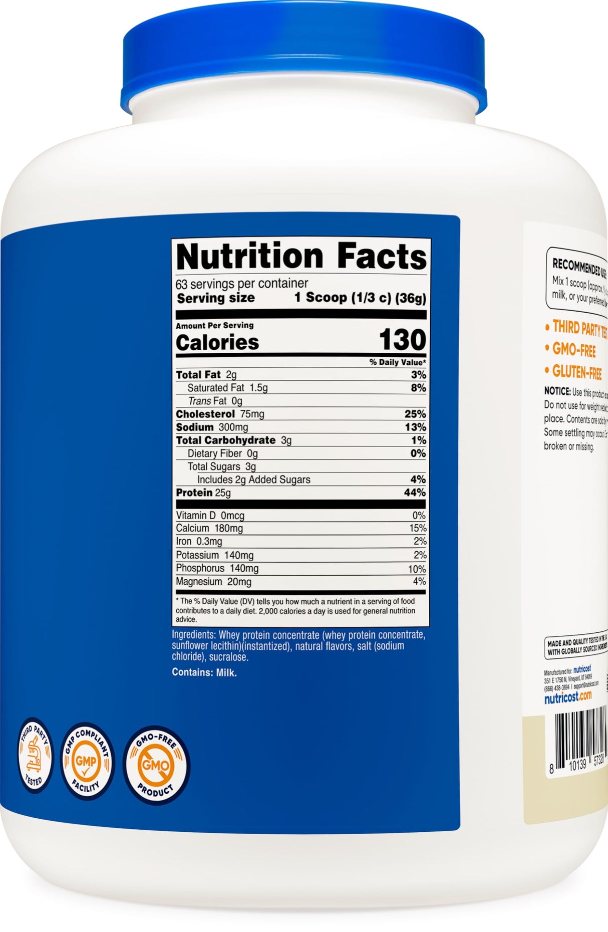 Nutricost Whey Protein Powder, Vanilla, 5 pounds - Whey Protein Concentrate