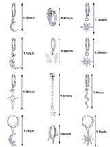 Hicarer 12 Pairs Dangle Huggie Hoop Earrings Star Moon Charms Set,Silver