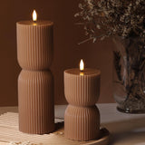Girimax Warm Brown Ribbed Flameless Pillar Candles with Remote, Real Wax Flickering Battery LED Candles Christmas Decor Gift Set of 2