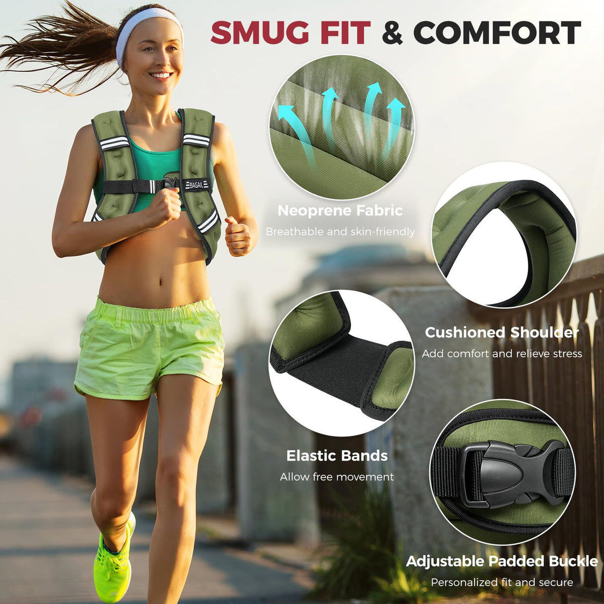 BAGAIL Weighted Vest, 5lbs/10lbs/12lbs/15lbs/20lbs/25lbs/30lbs Weight Vest with Detachable Phone Pouch, Rucking Vest for Women, Men, Walking, Weight Loss, Training, Running