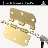 AmzGod Satin Brass Door Hinges - 12 Pack Gold Door Hinges 3.5 Inch Rounded Interior Door Hinge with 5/8" Radius - 3 1/2 Inches Flat Iron Brass Hinges for Residential Standard Doors