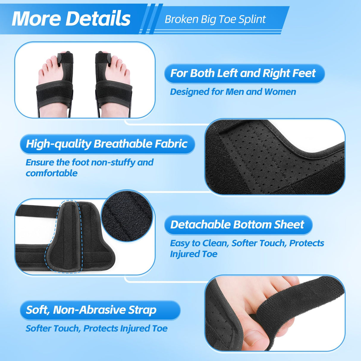 Chonario Big Toe Splint for Broken Toe, Fracture Big Toe Protectors Support for Sprains, Arthritis, Turf Toe, Women & Men, Big Toe Brace with 2 Detachable Metal Plates - Right