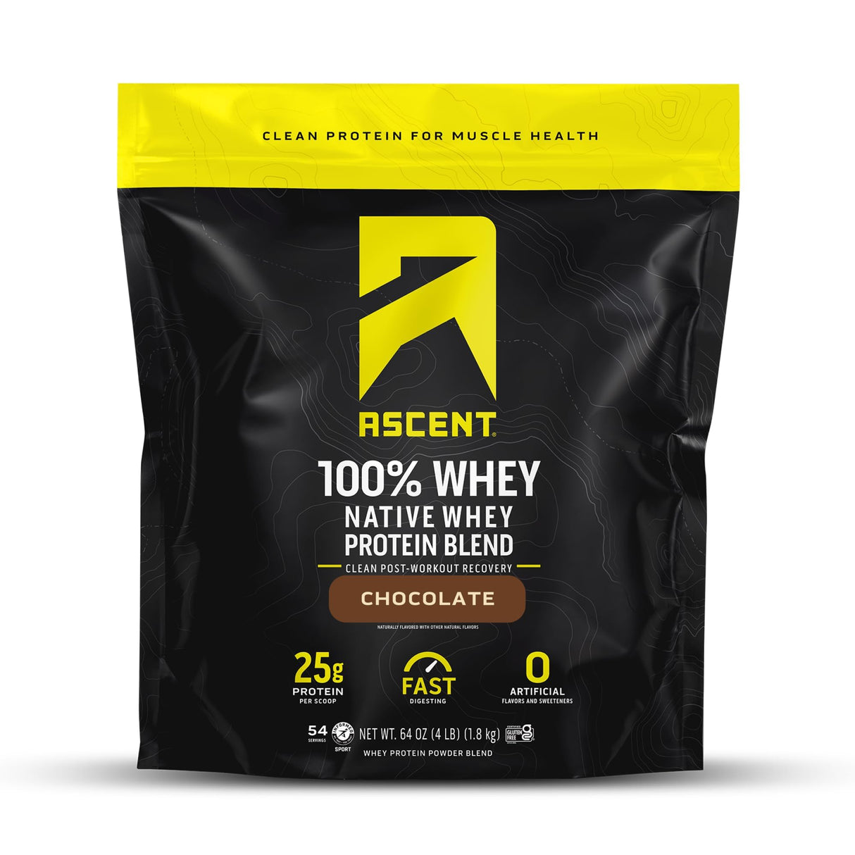 Ascent 100% Whey Protein Powder - Post Workout Whey Protein Isolate, Zero Artificial Flavors & Sweeteners, Soy & Gluten Free, 5.5g BCAA, 2.6g Leucine, Essential Amino Acids, Chocolate 4 lb
