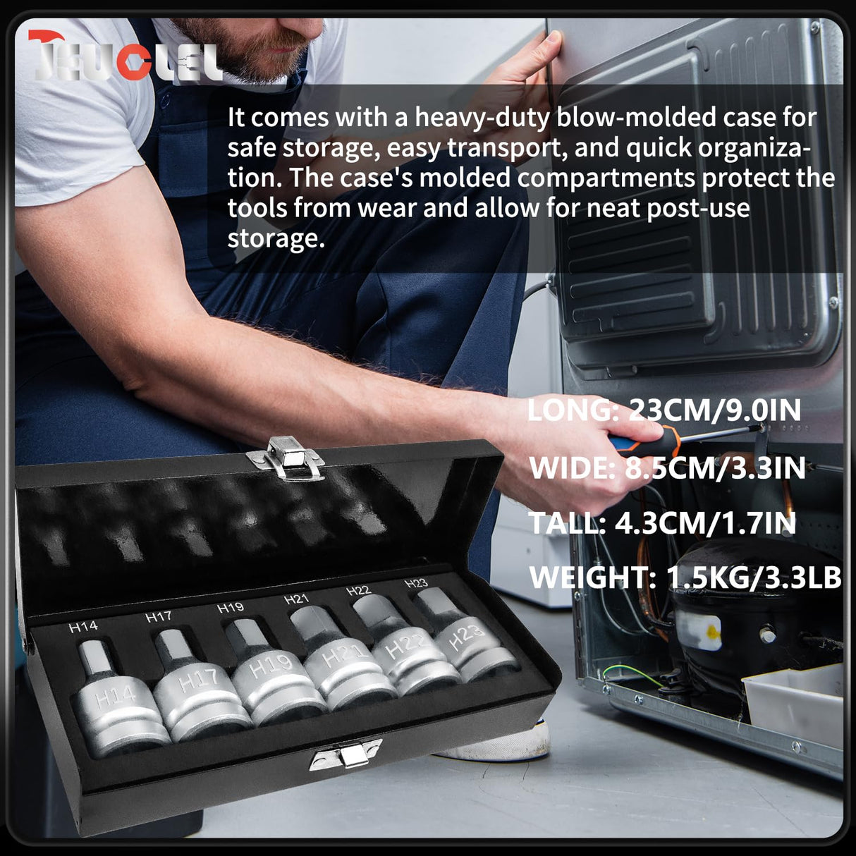 JEUCLEL 6PCS 3/4"Drive Hex Allen Bit Socket set, Cr-MO H14 H17 H19 H21 H22 H23 Drive Impact Hex Socket Kit, Hex Screwdriver Socket Adapter, Hand Repair Remover Tool