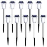 DenicMic Solar Lights Outdoor 10 Pack Waterproof 6000K Cold White LED Stainless Steel Stake for Pathway Yard Garden Driveway Solar Powered Outside Christmas Decor