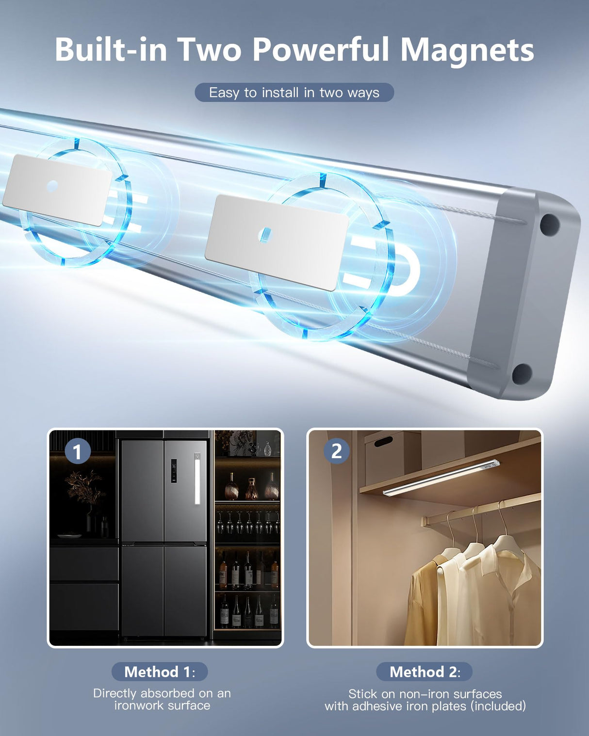 OTWKAY 14.5inch Under Cabinet Lighting with 3 Color Temps, 2 Pack Rechargeable Motion Sensor Lights Indoor, Dimmable Under Counter Lights for Kitchen, Closet