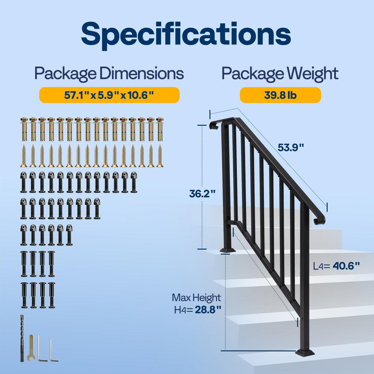 VIVOHOME 4-Step Hand Rails for Outdoor Steps with Curved Ends and Balusters
