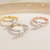 EAMTI 925 Sterling Silver 1.2 CT Round Solitaire Cubic Zirconia Engagement Ring Halo Promise Ring Size 7