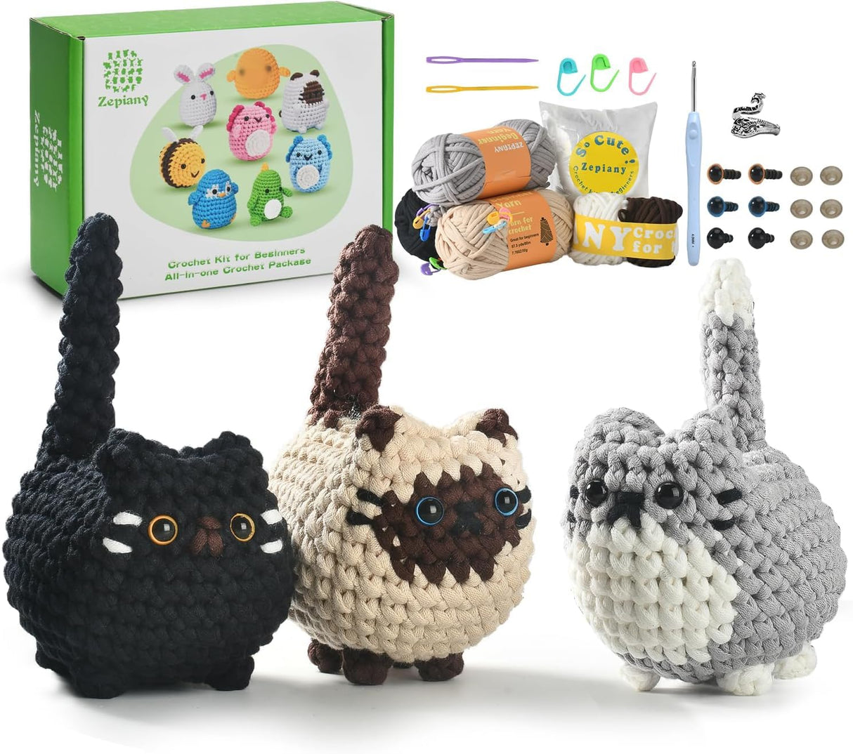Crochet Kit for Beginners, Crochet Cat Beginner Crochet Kit for Adults, Amigurumi Crochet Animals Cat Crafts Crochet Kits, Easy Knitting Kit Christmas Gifts