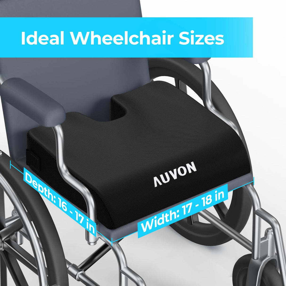 AUVON Gel Wheelchair Seat Cushion, Relieve Sciatica, Back, Coccyx, Pressure Sore and Ulcer Pain, Refreshing Ergonomic Chair Cushion with Waterproof Silk Fabric, Anti-Slip Cover, Removable Strap