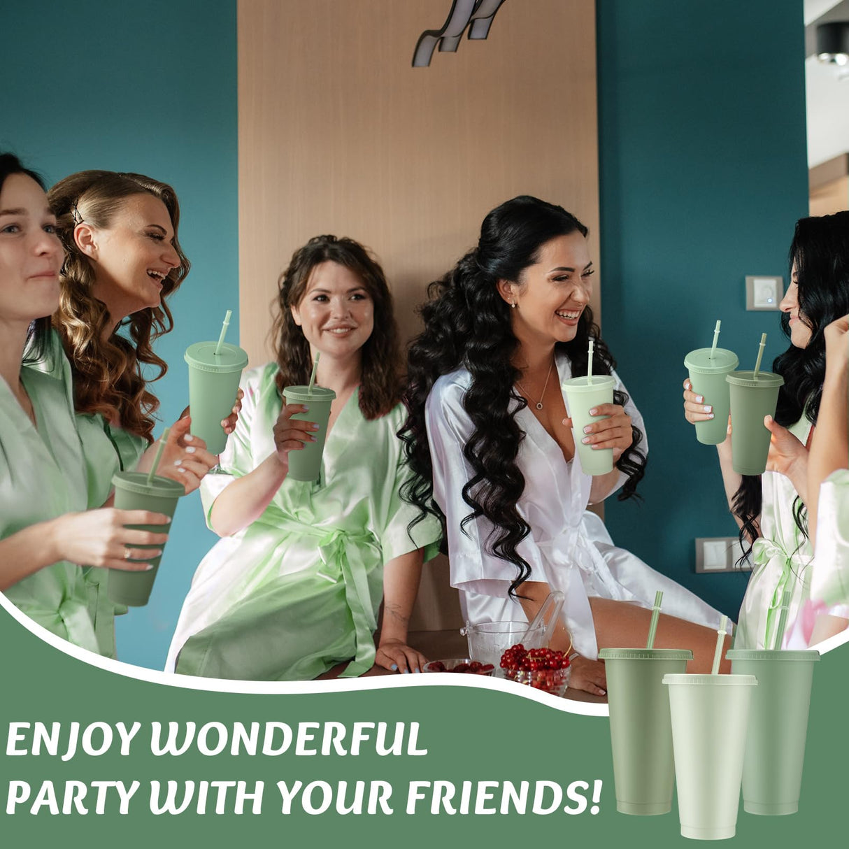 Skylety 24 Pcs Sage Green Plastic Cups with Lids and Straws 24 oz Reusable Tumbler Large Travel Mug Cup Coffee Beverage Drinks Party Supplies for Christmas Wedding Bridal Baby Shower Birthday