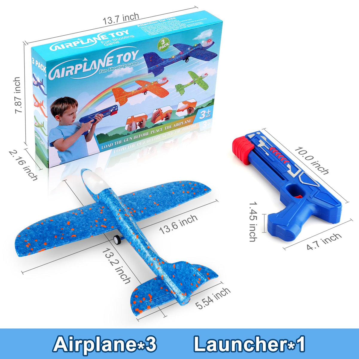 Fuwidvia 3 Pack Airplane Launcher Toys, 13.2 in LED Foam Glider Kids 4-12