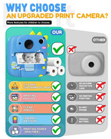 Prysyedawn Kids Camera Instant Print, Christmas Birthday Gifts for Kids Age 3-8, 1080P Digital Camera with Silicone Cover, Toddler Portable Travel Toys for 3 4 5 6 7 8 Year Old Girls Boys-Blue