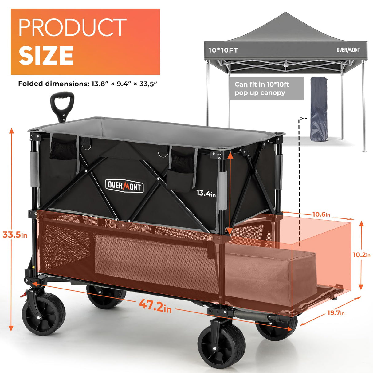 Overmont 400L Double Decker Wagon, 450 lb Capacity, 47.2 in Shelf