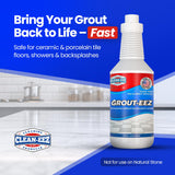 Clean-eez Grout Cleaner 2 Pack with Stand-Up Brush Attachment - Stain Remover Heavy-Duty Scrubber - Bathroom Shower Ceramic Porcelain Tile & Grout Only - Easy Control Flip Top Cap - 32 oz.