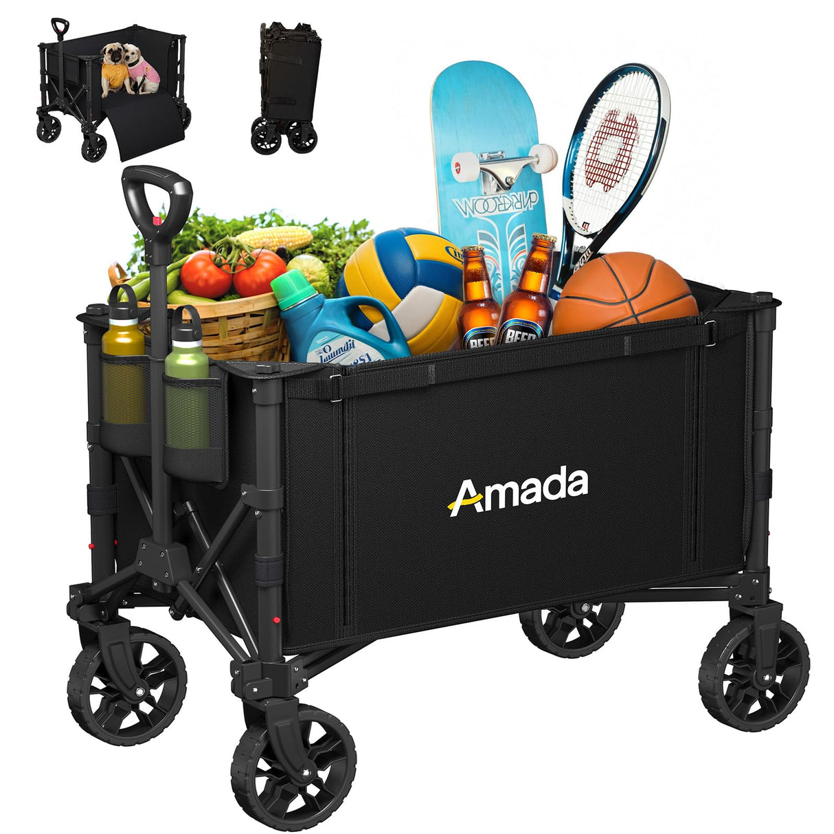 120L Wagons Carts Foldable, Collapsible Wagon Cart with 220 lbs Max Load and Expandable Storage, Heavy-Duty Foldable Wagon Cart with Wheels for Groceries, Shopping, Sport, Beach, Garden and Camping