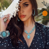 Inbagi 3 Pcs Western Jewelry for Women Bohemian Turquoise Jewelry Set Women Country Pendant Long Choker Layered Bracelets Earrings
